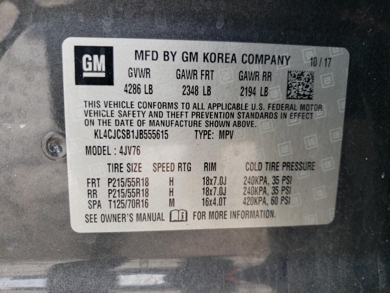 KL4CJCSB1JB555615 2018 Buick Encore Essence