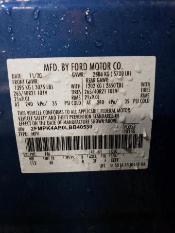 2FMPK4AP0LBB40530 | 2020 FORD EDGE ST