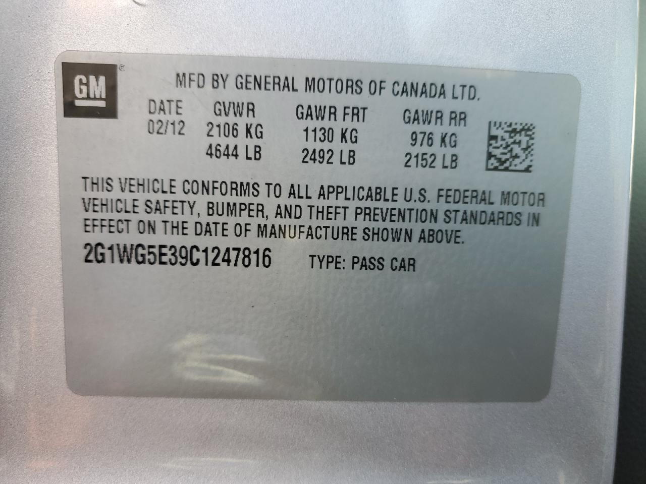 2G1WG5E39C1247816 2012 Chevrolet Impala Lt 2G1WG5E39C1247816 2012 Chevrolet Impala Lt