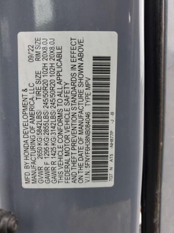 2022 HONDA PILOT SPOR - 5FNYF6H38NB084046