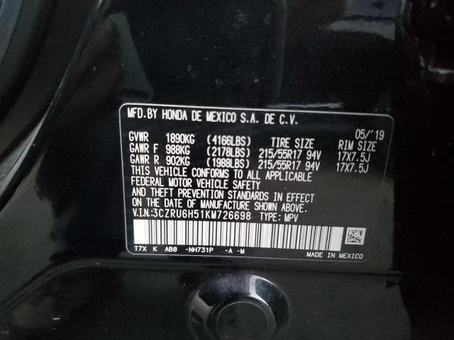 3CZRU6H51KM726698 | 2019 Honda hr-v ex