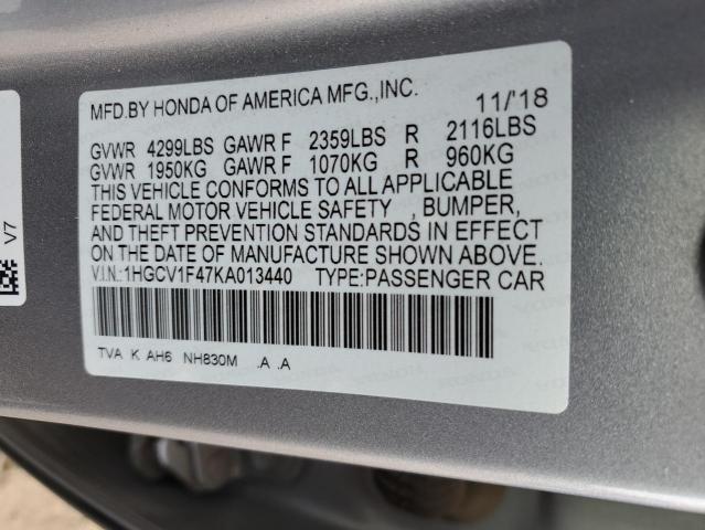 VIN 1HGCV1F47KA013440 2019 Honda Accord, EX no.12