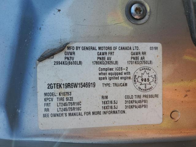 2GTEK19R6W1546919 | 1998 GM c sierra k1500