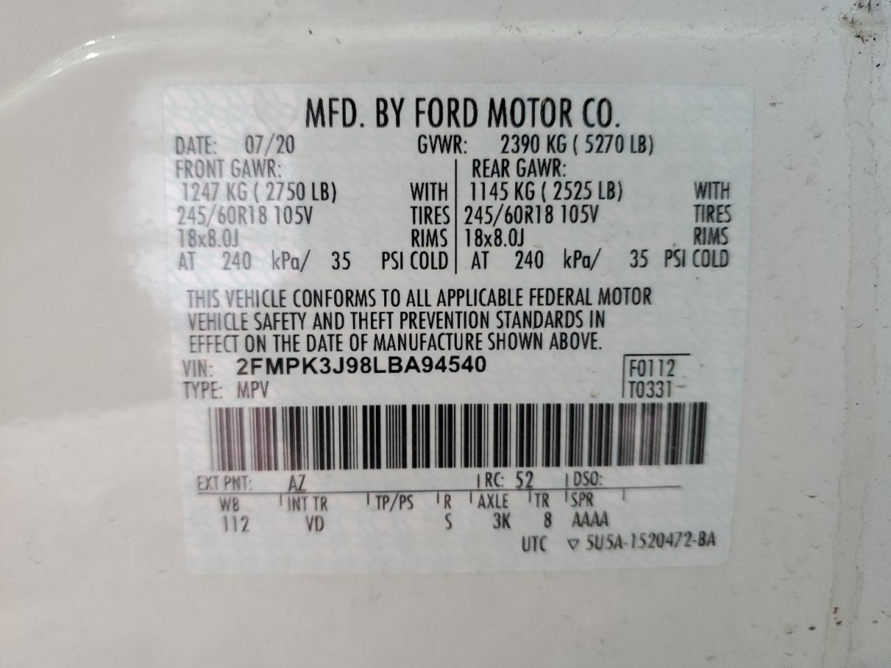 Lot #2986859115 2020 FORD EDGE SEL