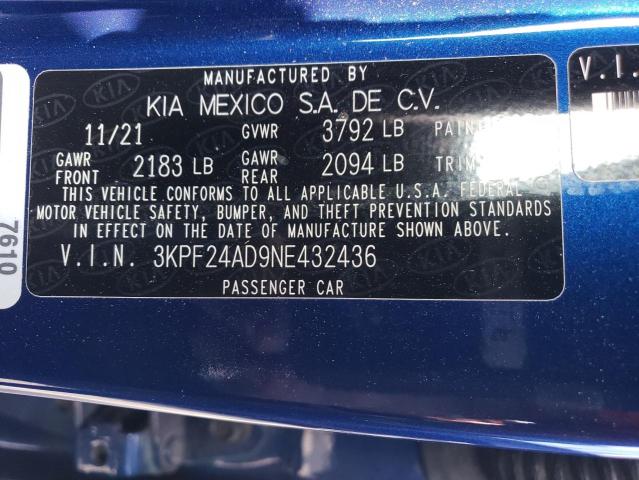 3KPF24AD9NE432436 | 2022 KIA FORTE FE