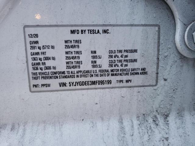 5YJYGDEE3MF095199 | 2021 TESLA MODEL Y