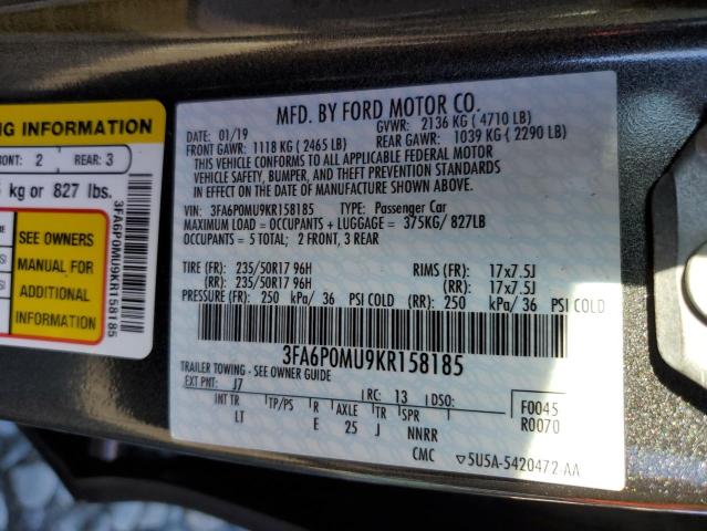 3FA6P0MU9KR158185 | 2019 FORD FUSION SEL