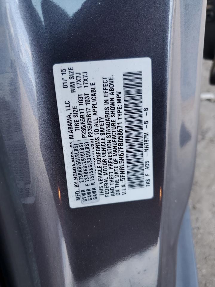 5FNRL5H67FB058671 2015 Honda Odyssey Exl