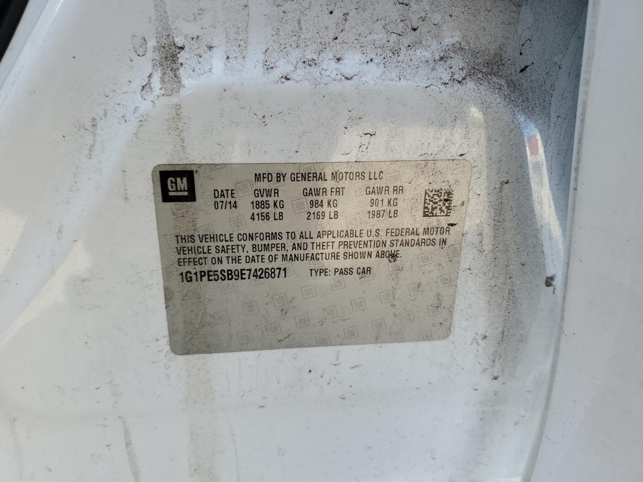 1G1PE5SB9E7426871 2014 Chevrolet Cruze Lt