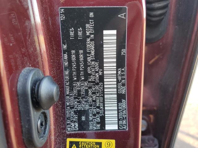 VIN 5TDJKRFHXFS115629 2015 Toyota Highlander, Xle no.14