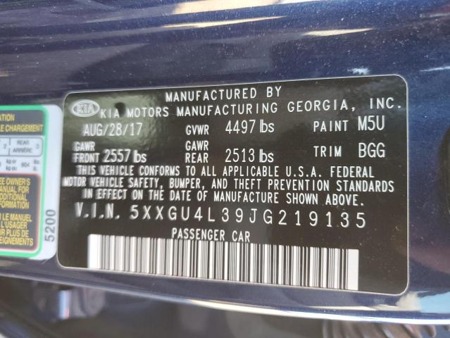 5XXGU4L39JG219135 | 2018 KIA OPTIMA EX