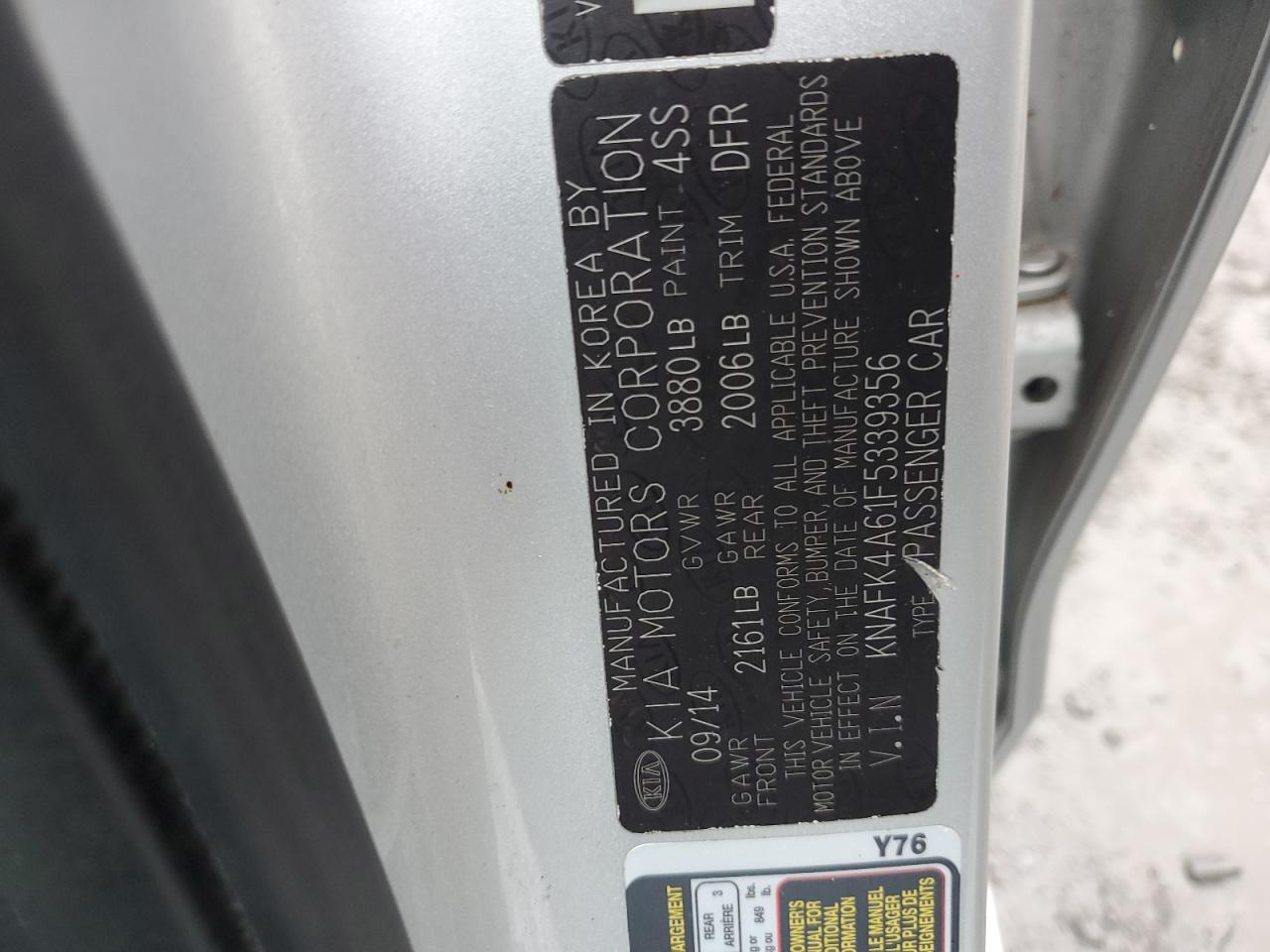 KNAFK4A61F5339356 2015 Kia Forte Lx