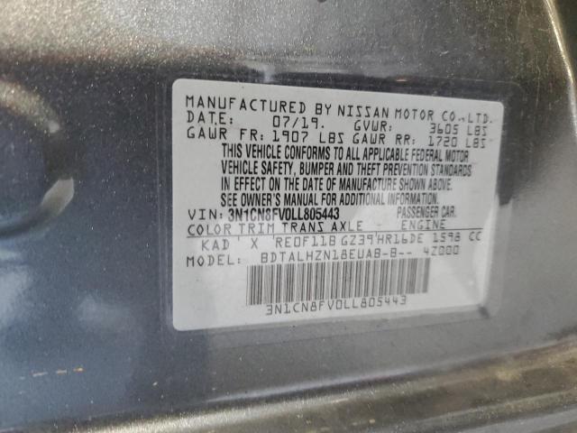 3N1CN8FV0LL805443 | 2020 NISSAN VERSA SR