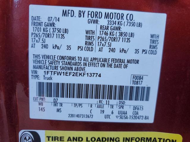 1FTFW1EF2EKF13774 | 2014 FORD F150 SUPER