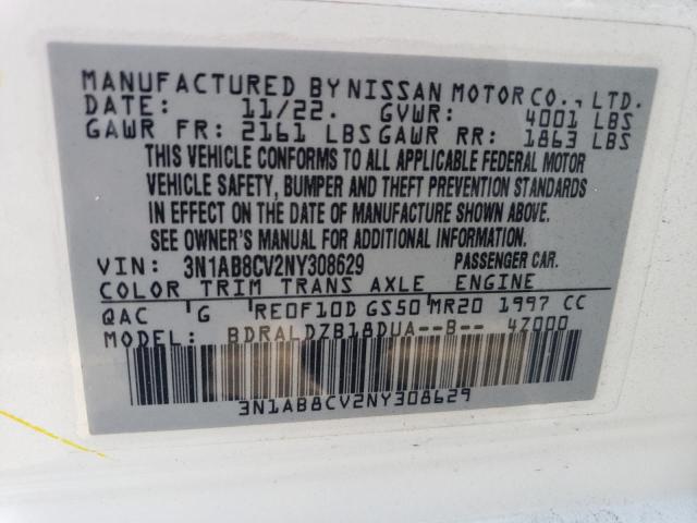 3N1AB8CV2NY308629 | 2022 NISSAN SENTRA SV