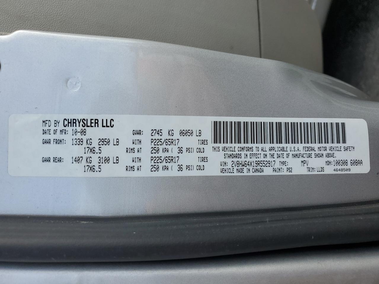 2V8HW64X19R552917 2009 Volkswagen Routan Sel Premium