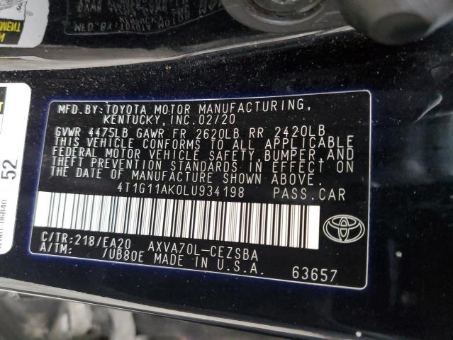 VIN 4T1G11AK0LU934198 2020 Toyota Camry, SE no.12