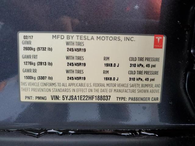 5YJSA1E22HF188037 | 2017 TESLA MODEL S