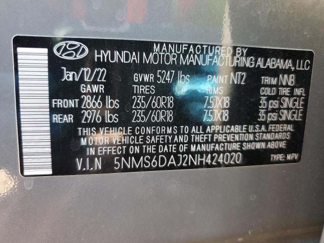 5NMS6DAJ2NH424020 | 2022 HYUNDAI SANTA FE S