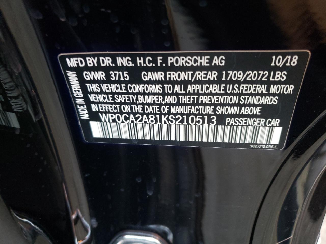 WP0CA2A81KS210513 2019 Porsche Boxster Base