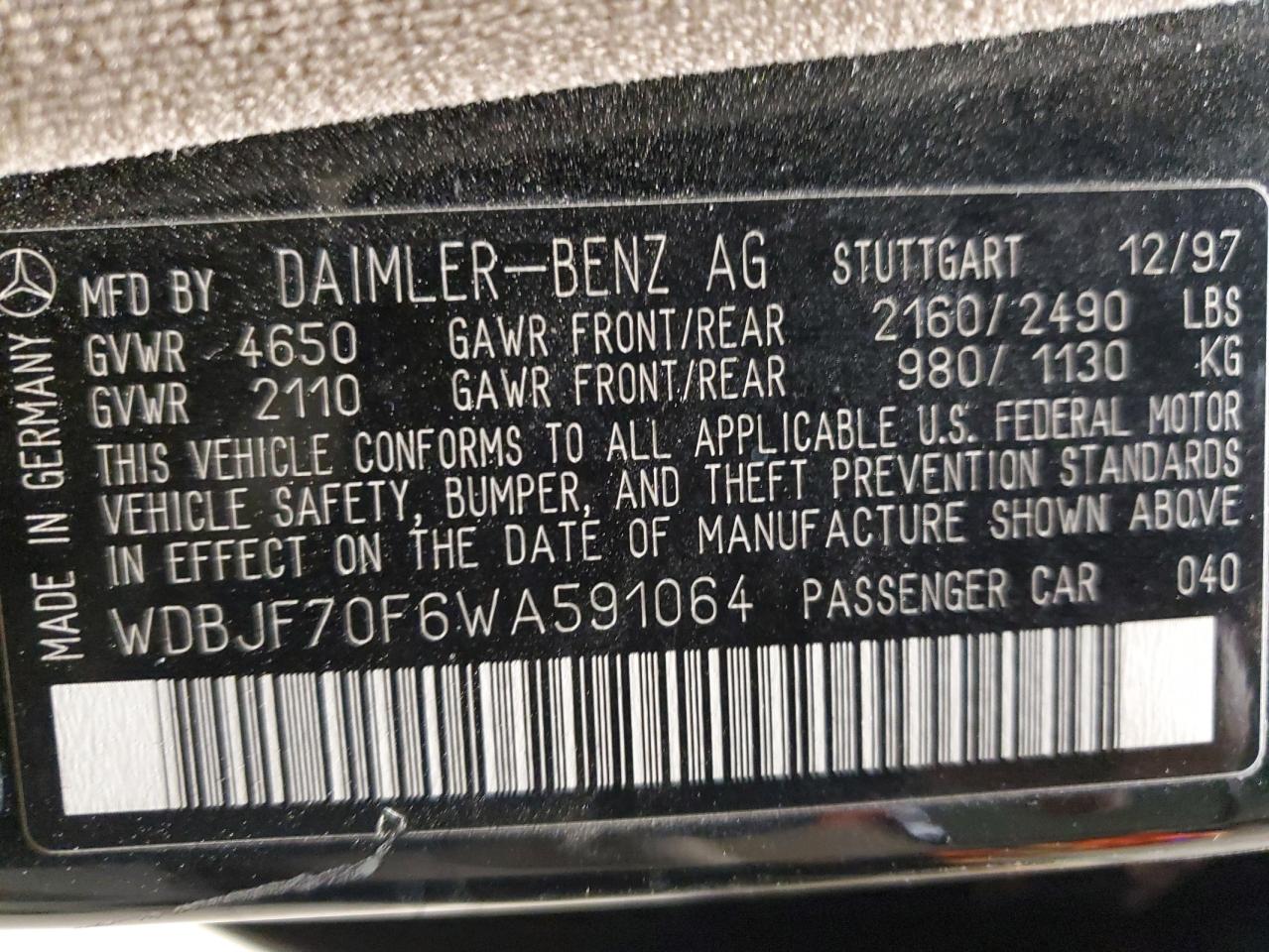 wdbjf70f6wa591064 WDBJF70F6WA591064 1998 Mercedes-Benz E 430