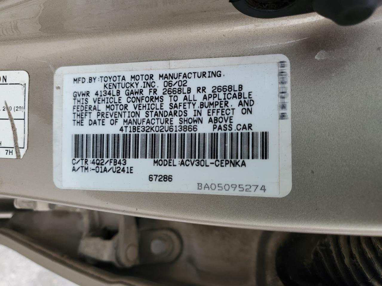 4T1BE32K02U613866 2002 Toyota Camry Le