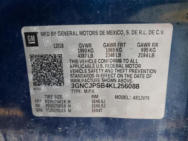 3GNCJPSB4KL256088 | 2019 CHEVROLET TRAX 1LT