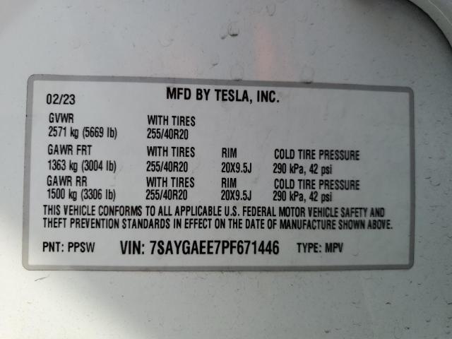 7SAYGAEE7PF671446 | 2023 TESLA MODEL Y