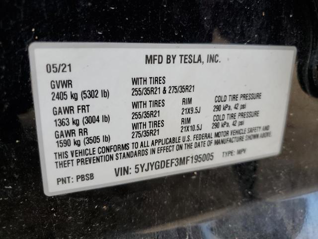 5YJYGDEF3MF195005 | 2021 TESLA MODEL Y