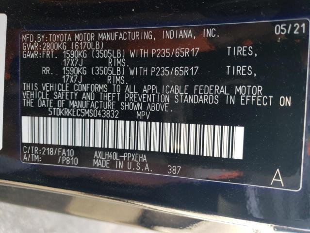 5TDKRKEC5MS043832 | 2021 TOYOTA SIENNA LE