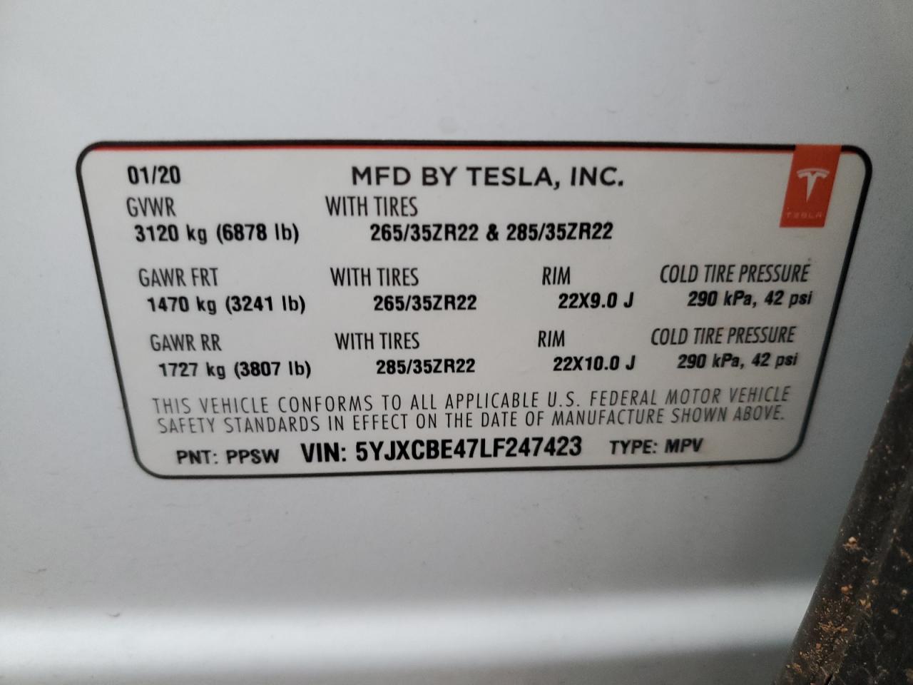 5YJXCBE47LF247423 2020 Tesla Model X