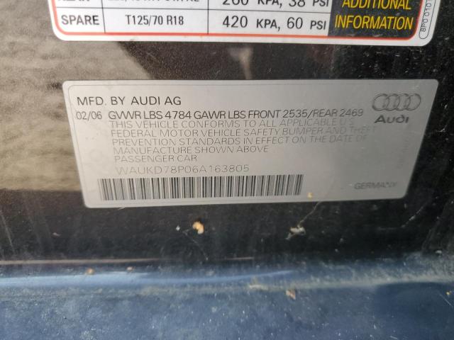 2006 Audi A3 S-Line 3.2 Quattro VIN: WAUKD78P06A163805 Lot: 81778523