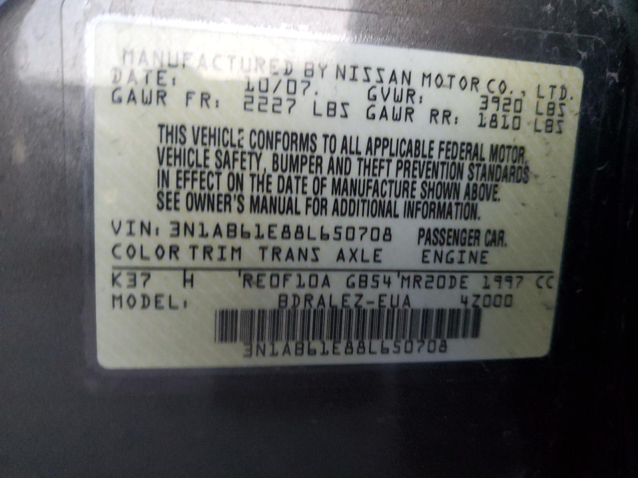 3N1AB61E88L650708 2008 Nissan Sentra 2.0