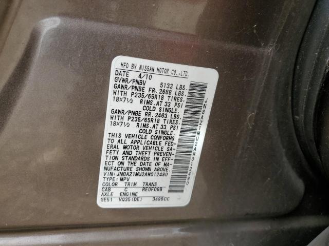 JN8AZ1MU2AW012490 2010 Nissan Murano S
