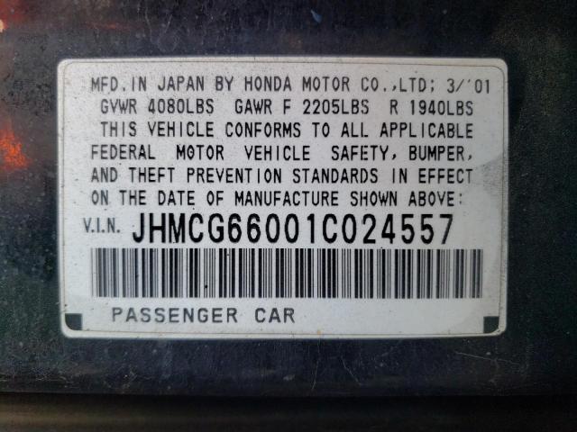 2001 Honda Accord Ex VIN: JHMCG66001C024557 Lot: 80349933