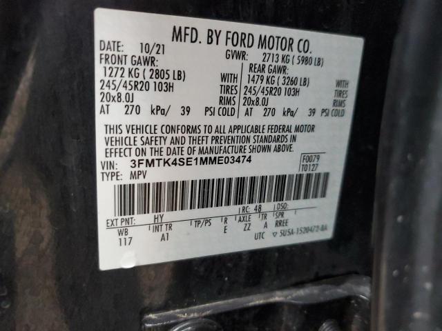 3FMTK4SE1MME03474 | 2021 FORD MUSTANG MA