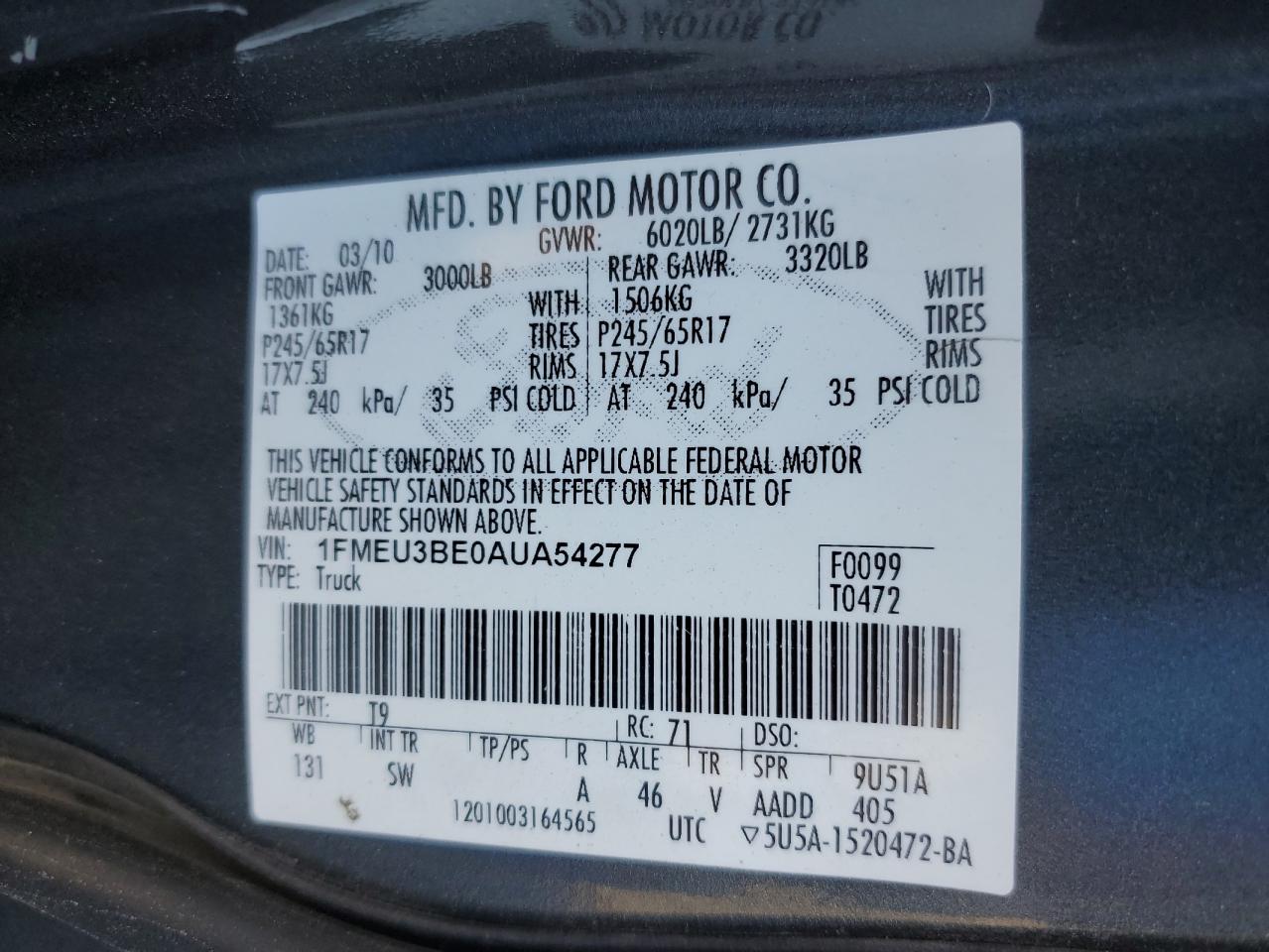 1FMEU3BE0AUA54277 2010 Ford Explorer Sport Trac Xlt 1FMEU3BE0AUA54277 2010 Ford Explorer Sport Trac Xlt