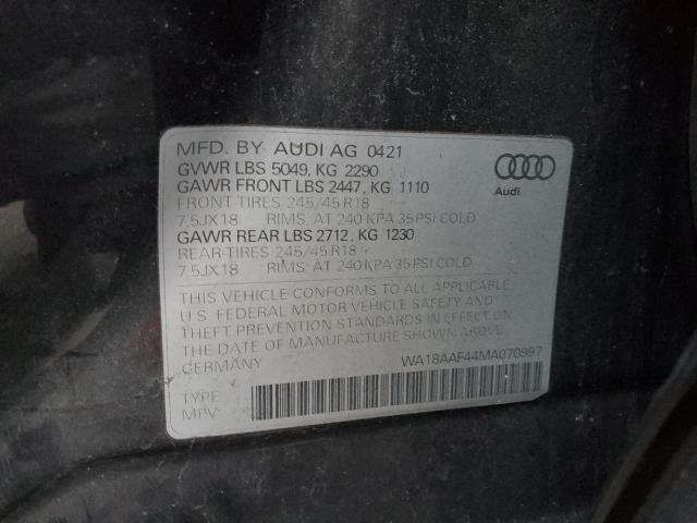 WA18AAF44MA070997 2021 AUDI A4, photo no. 12