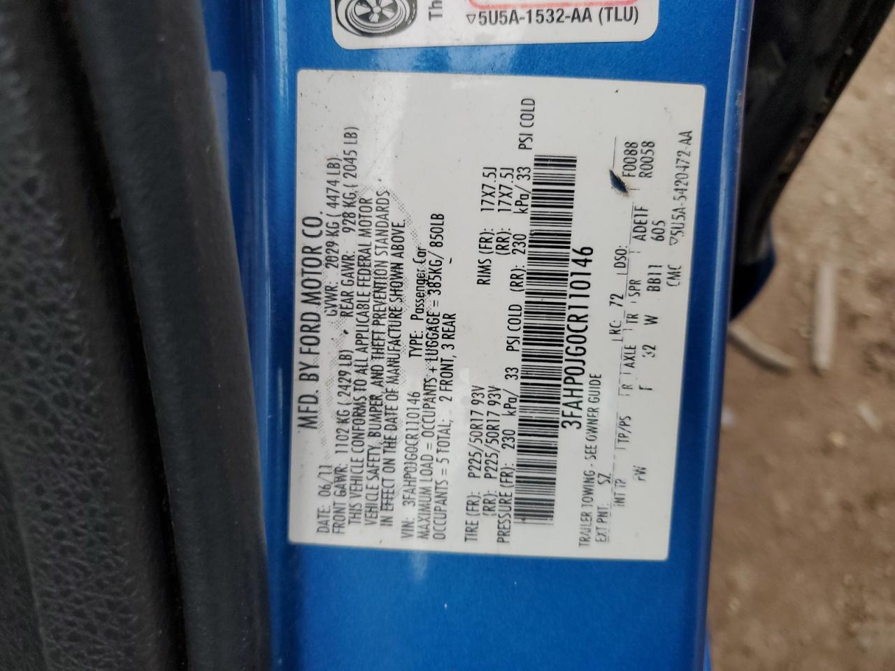 3fahp0jg0cr110146 3FAHP0JG0CR110146 2012 Ford Fusion Sel