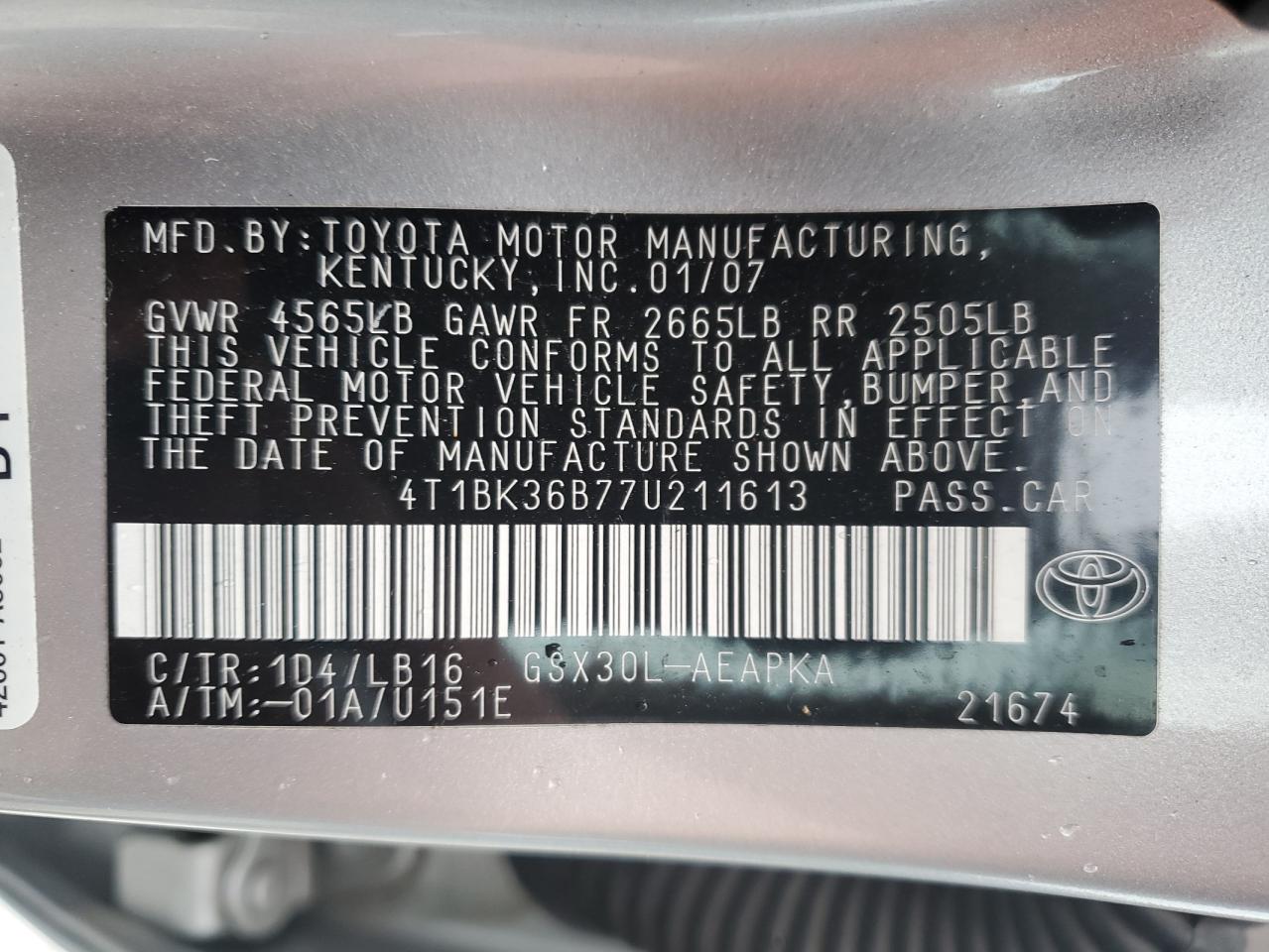 4T1BK36B77U211613 2007 Toyota Avalon Xl