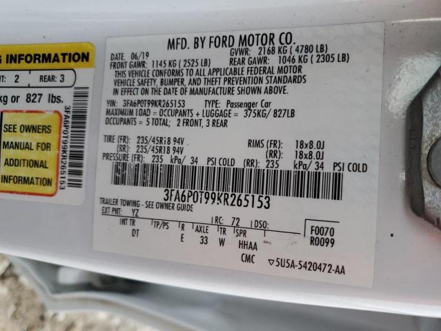 3FA6P0T99KR265153 Ford Fusion SE 10