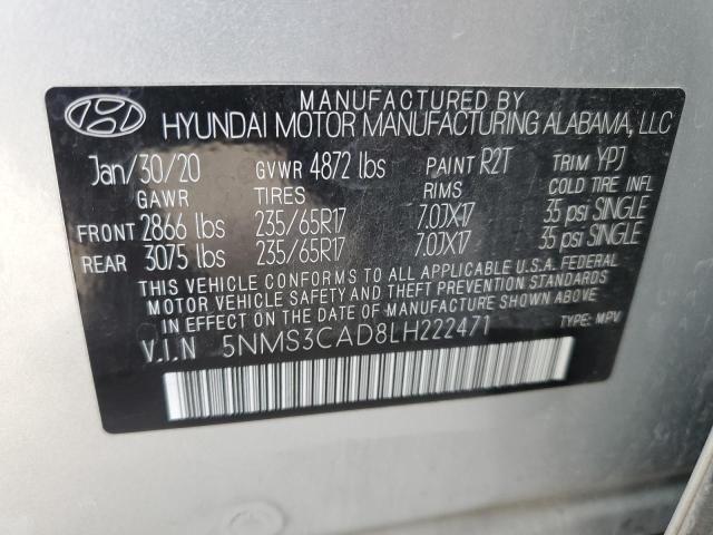 5NMS3CAD8LH222471 | 2020 HYUNDAI SANTA FE S