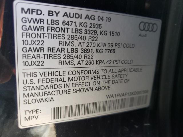 2019 AUDI Q8 PRESTIG WA1FVAF13KD037308