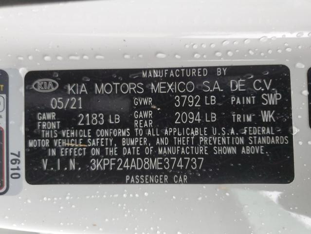 3KPF24AD8ME374737 | 2021 KIA FORTE FE