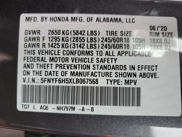 5FNYF6H5XLB067568 | 2020 HONDA PILOT EXL