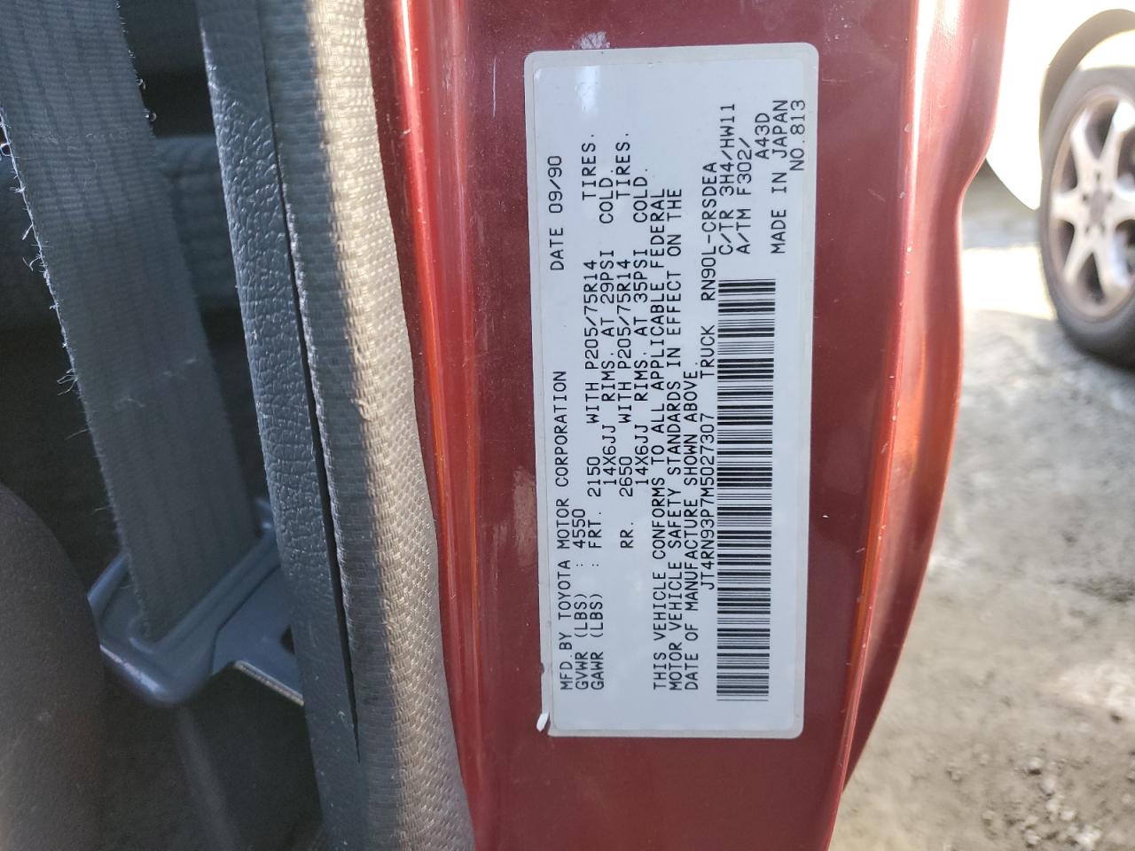 JT4RN93P7M5027307 1991 Toyota Pickup 1/2 Ton Extra Long Wheelbase Dlx