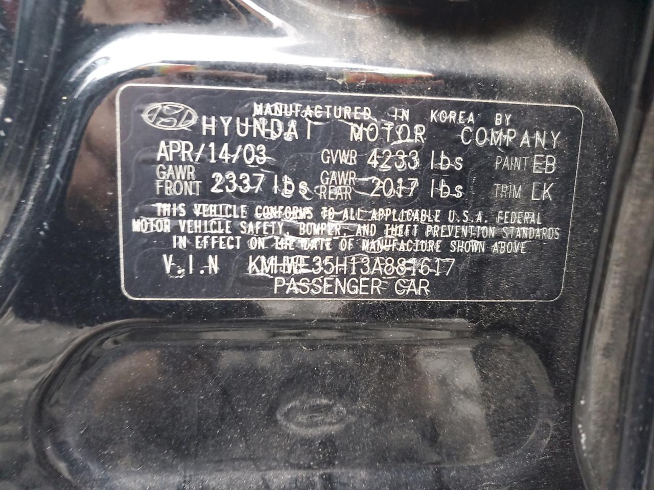 KMHWF35H13A881617 2003 Hyundai Sonata Gls