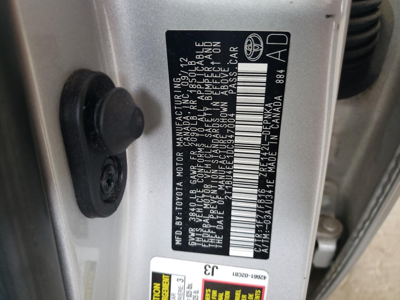 2T1BU4EE1DC947004 2013 Toyota Corolla Base