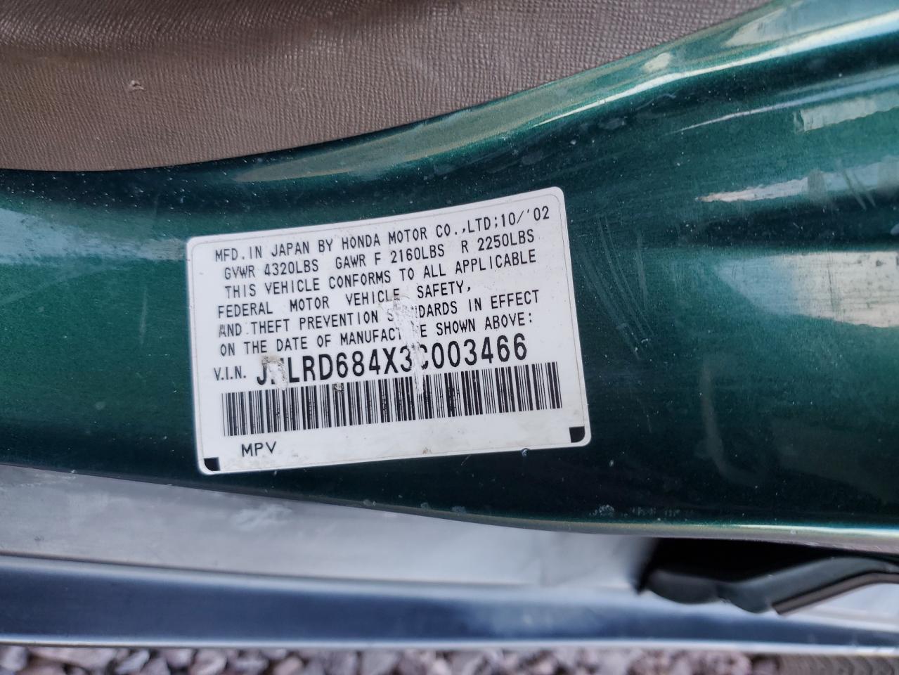 JHLRD684X3C003466 2003 Honda Cr-V Lx