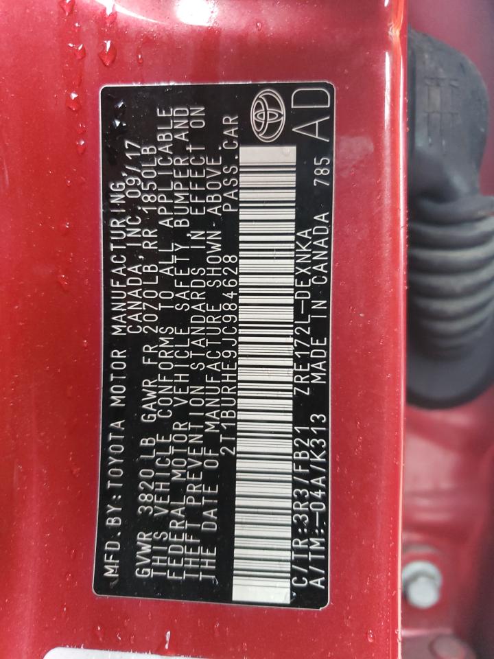 2t1burhe9jc984628 2T1BURHE9JC984628 2018 Toyota Corolla L